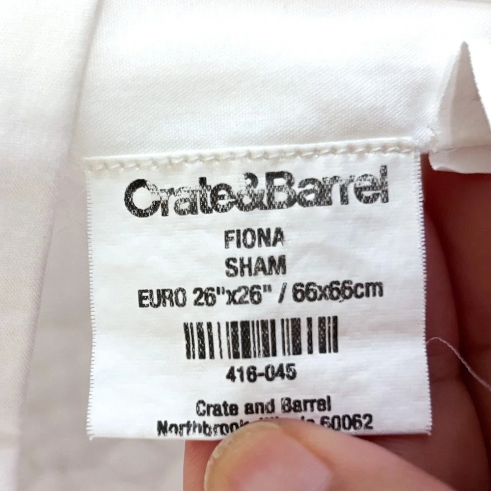 Crate & Barrel Fiona Quilted Euro Sham 26x26 White Cotton Set of 2 Textured